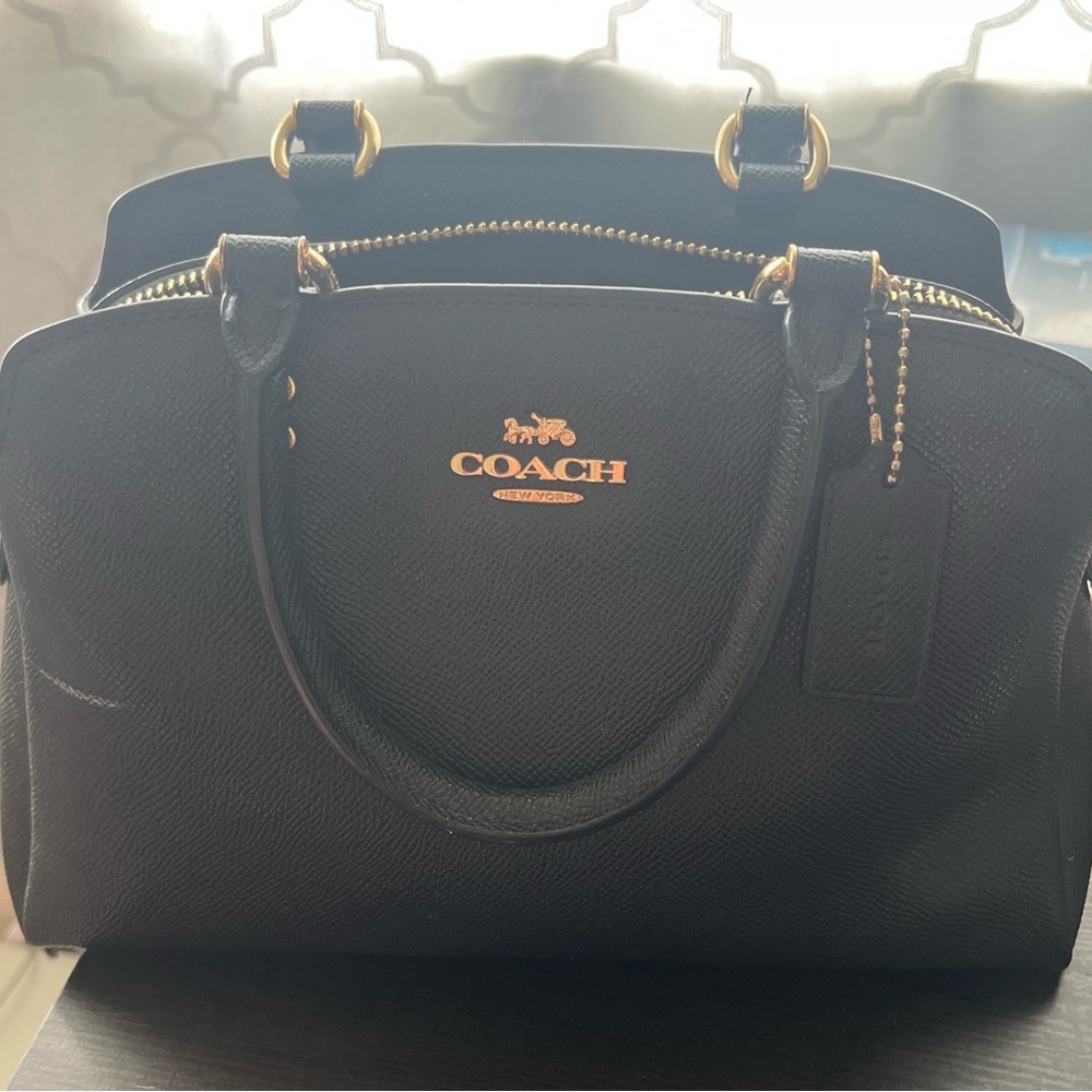 Coach Black Leather Satchel with Gold Accents